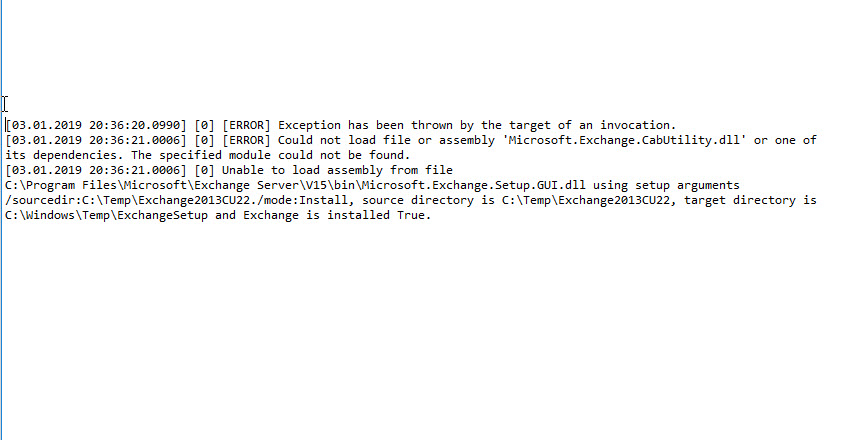 Could not load file or assembly 'Microsoft.Exchange.CabUtility.dll'